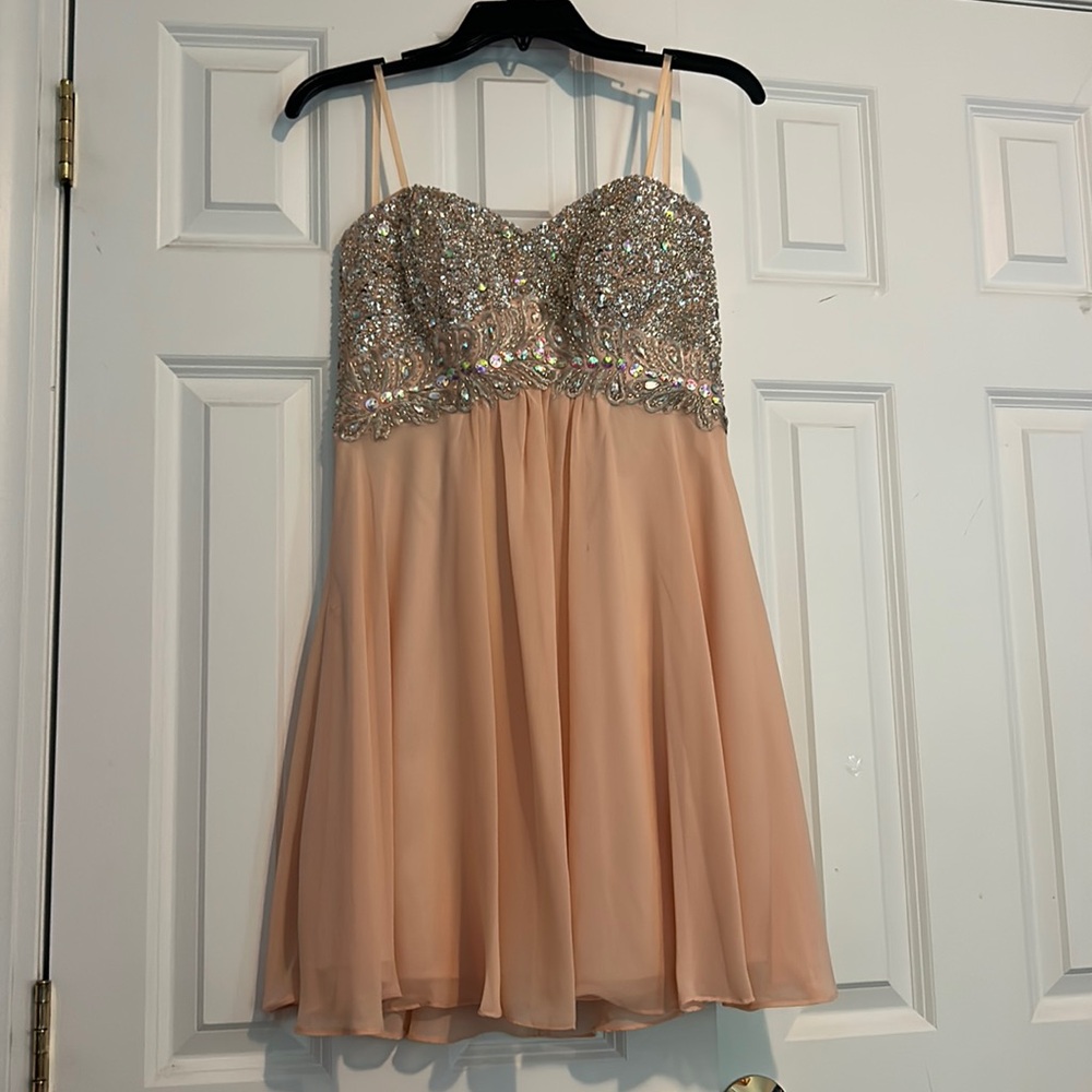 Strapless sequin/chiffon dress